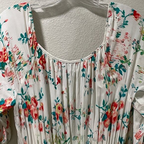 (NWT) FIGUEROA & FLOWER Short Sleeve Smocked Maxi Floral Dress, Ivory/Pink - L - Picture 10 of 16
